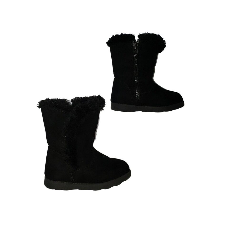 CAT & JACK Faux Suede Black Winter Boots Booties Size 6